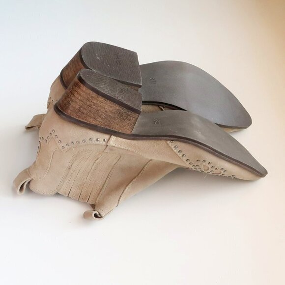 Matisse x Amuse Society Beige Suede Leather Studded Western Ankle Boots Booties - Picture 14 of 16